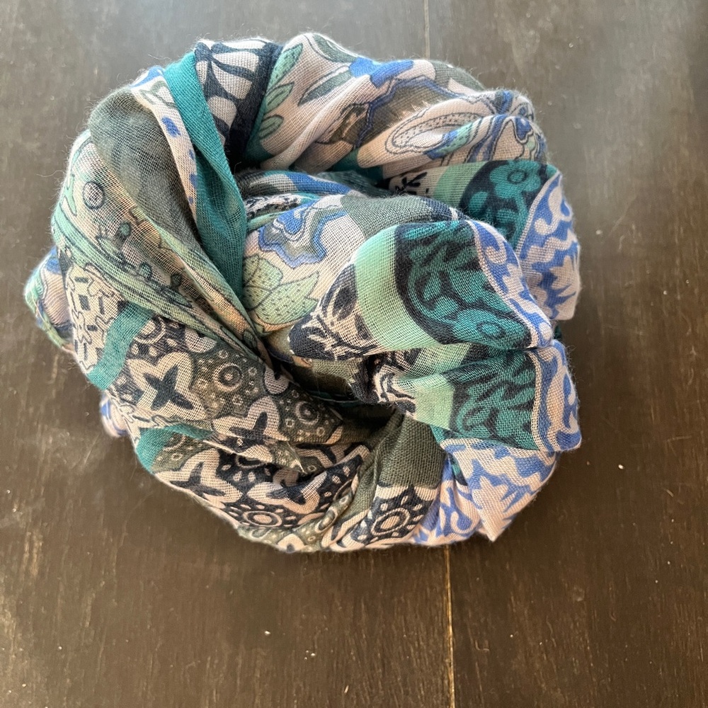 Soft Scarf in Aqua Colors, Boho Pattern, Soft Colors, Beautiful for Any Occasion